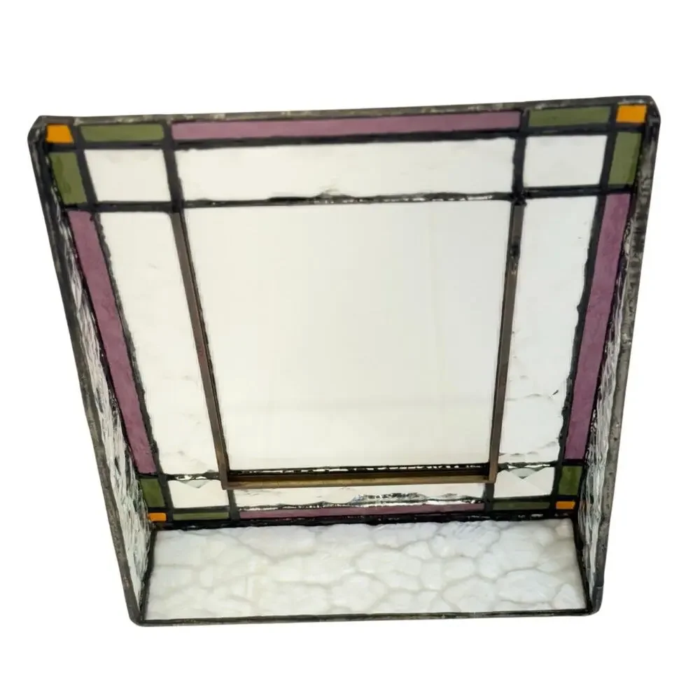 Vintage 80s Stained Glass Photo Frame 4x6 Purple Green Desk Picture Frame